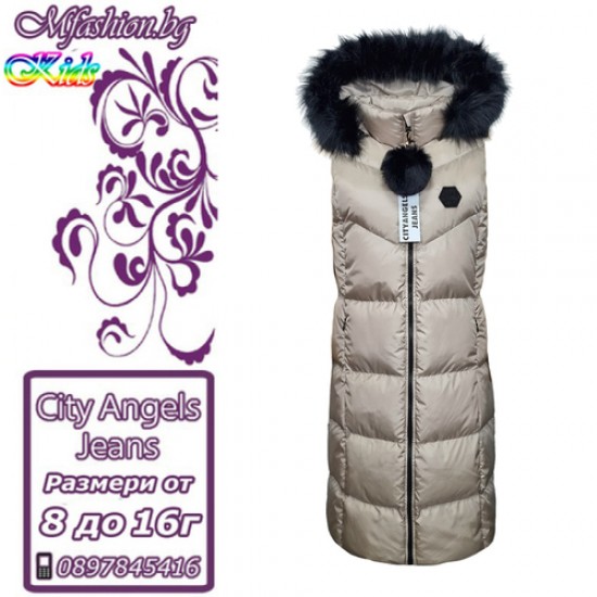 Детски, дълъг елек с качулка City Angels, за момиче, 6969